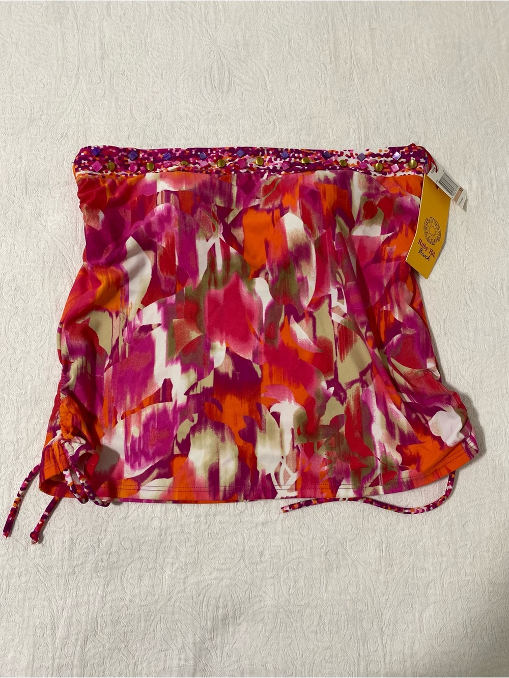 Ruby Rd Beach Sz 12 Strapless Tankini Top Tropical Studded Ruched Swimwear New
